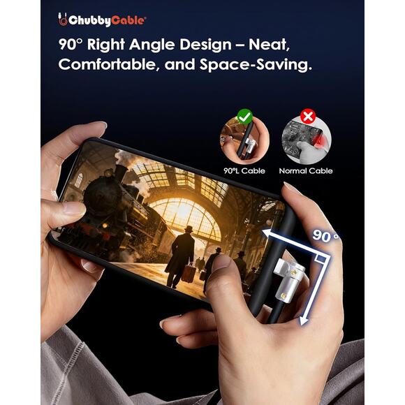 chubbycable FlexElbow Pro 90 Degree 100W Fast Charging 9.8 Ft Right Angle USB-C - Picture 7 of 9